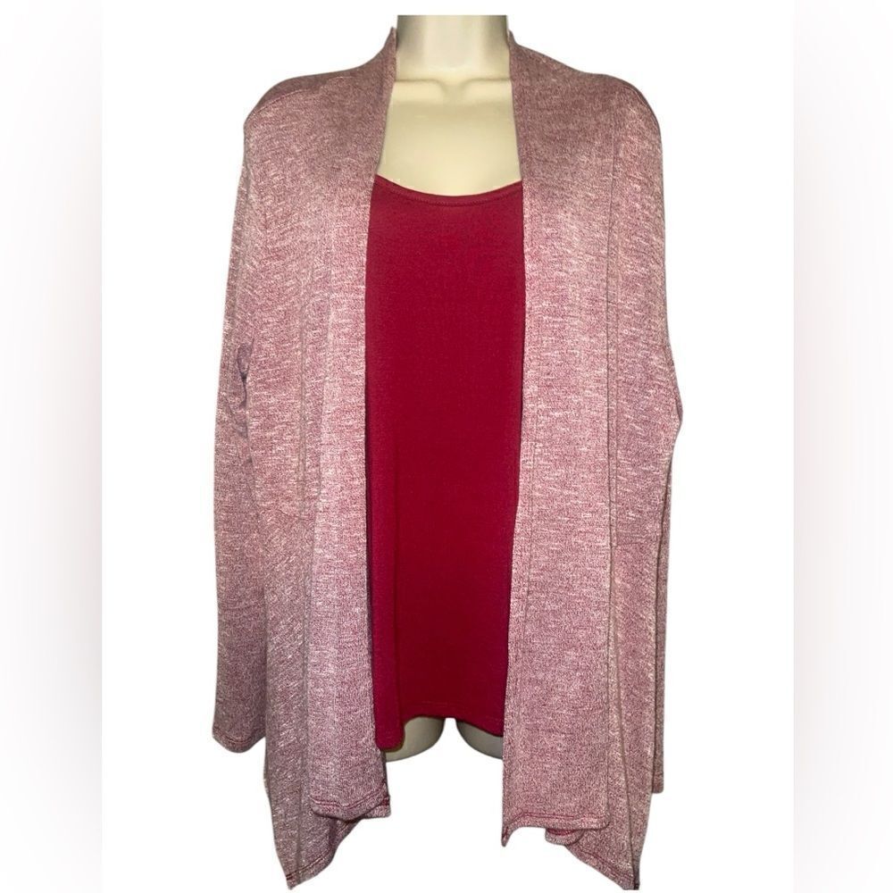 Karen Brooks Sweater X-Large Muted Burgundy Faux Cardigan Thin Knit Layered